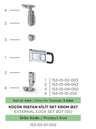 KAPALI KASA ARKA KAPI KUCUK DISTAN KILIT SET KROM 27 MM